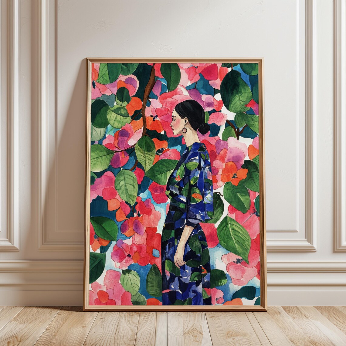 Woman Portrait, Botanical Floral Decor Art Print