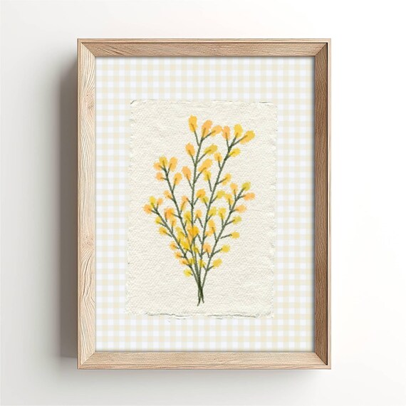 Vintage Yellow Floral Illustration Print Abstract Painting Botanical Trendy Decor Wall Art