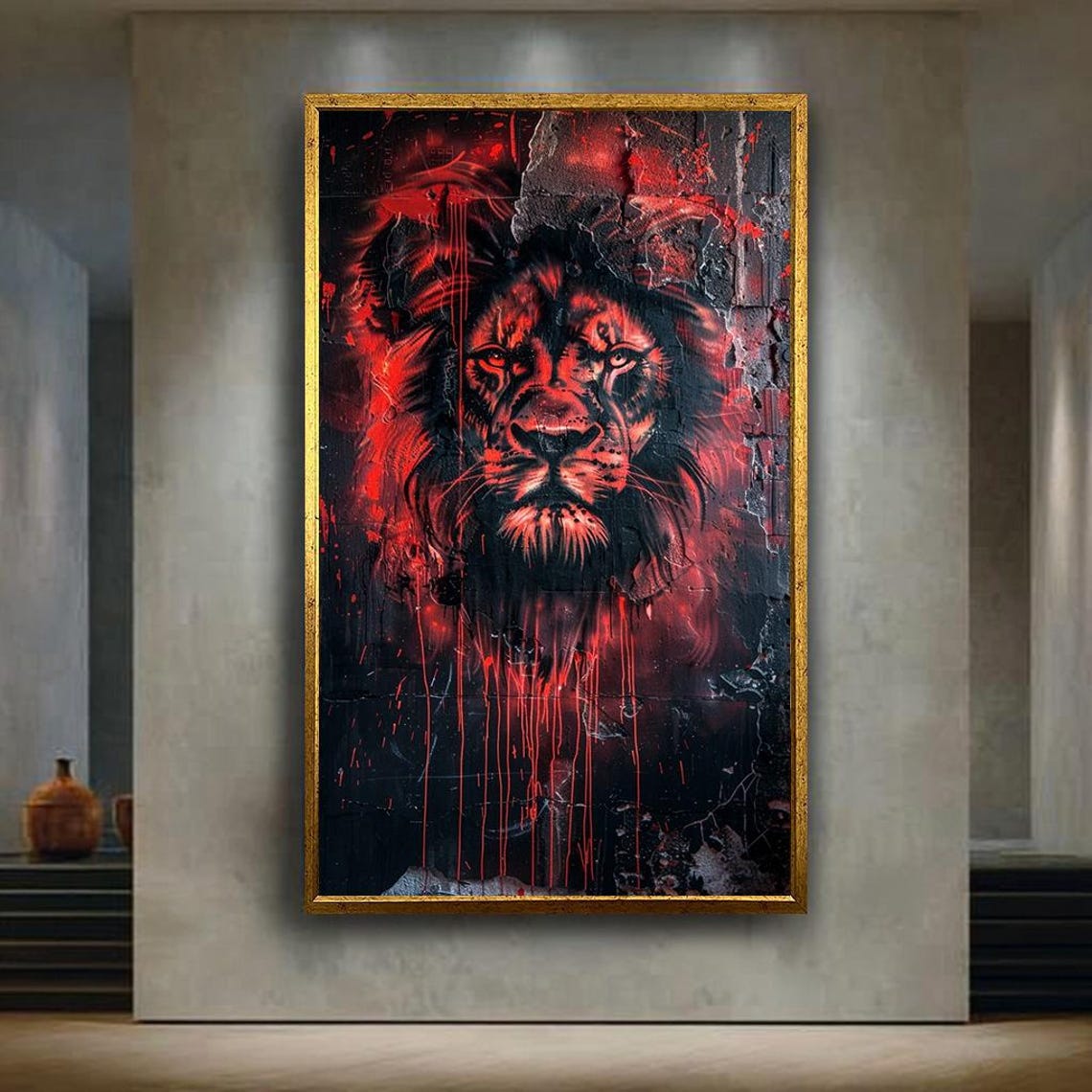 Fierce Roaring Red And Black Graffiti Lion Face Street Style Poster