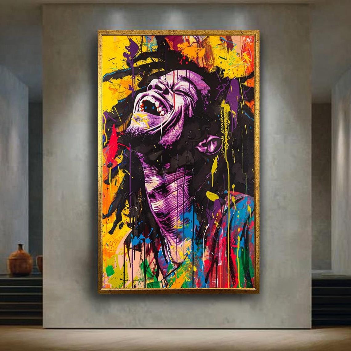 Colorful Laughing Man Portrait Joyful Modern Pop Art Expression Poster