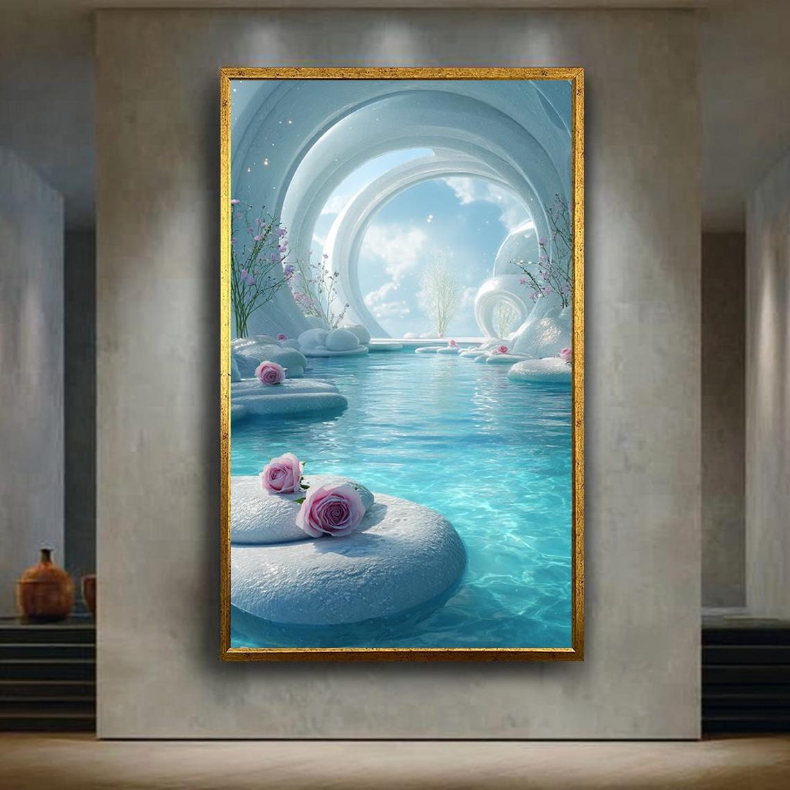 Heavenly Rose Pool White Stones Dreamy Light Turquoise Spa Poster