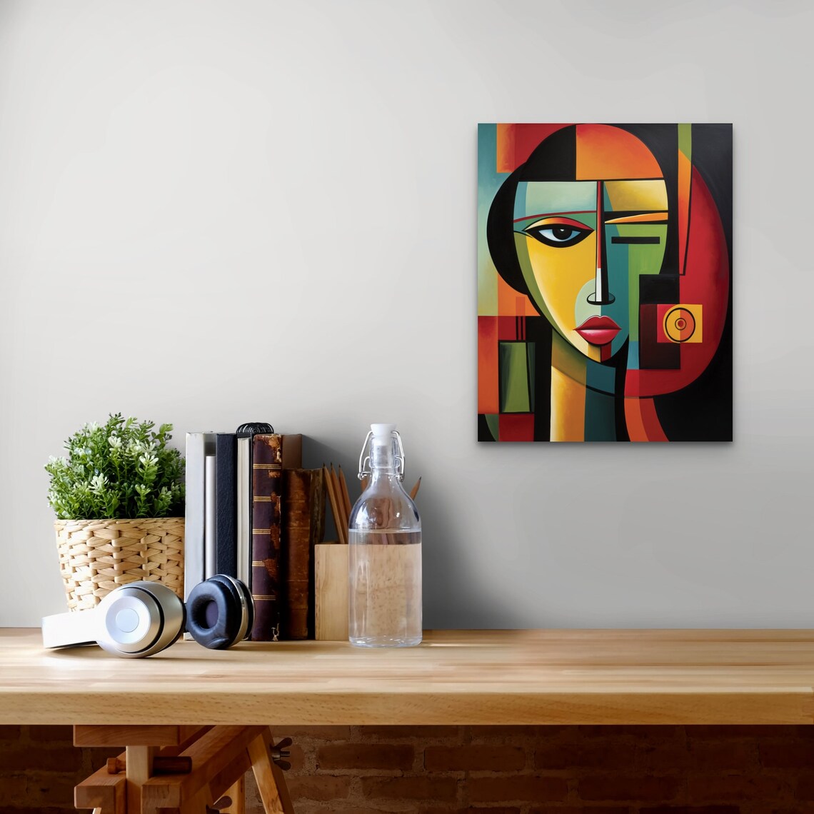 Vibrant Cubist Woman Portrait Geometric Abstract Expressionist Poster - Image 3