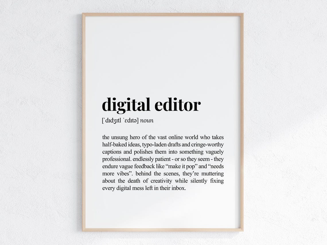 Digital Editor Definition Funny Sarcastic Dictionary Style Poster