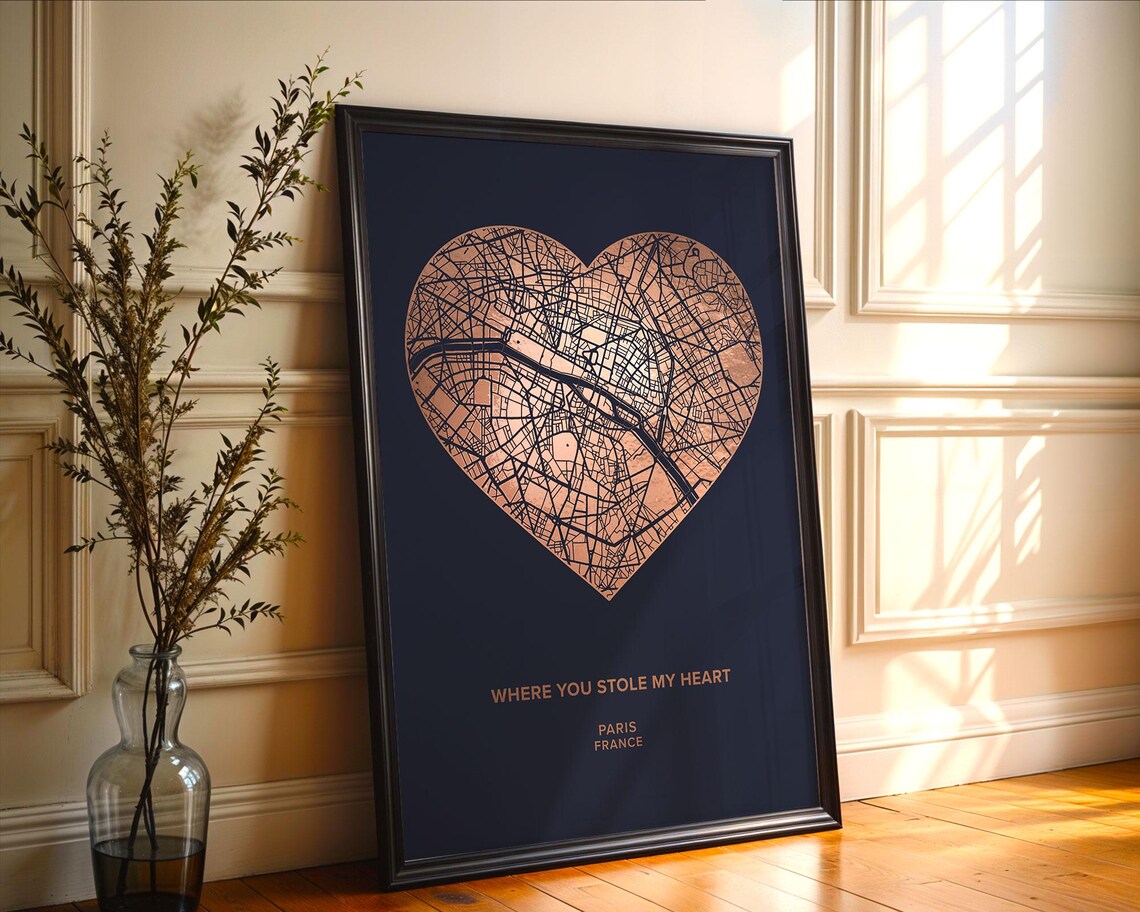 Foil Heart Map Print, Personalised Anniversary Art - Image 2