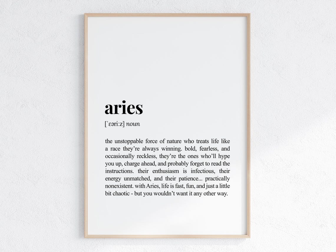 Aries Zodiac Sign Funny Astrology Definition Dictionary Poster