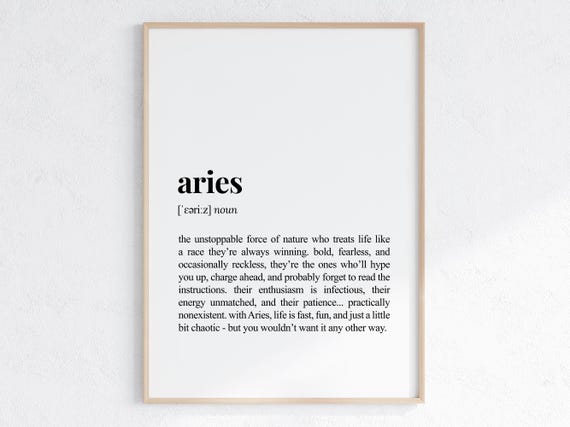 Aries Zodiac Sign Funny Definition Print Astrology Wall Art Funny Birthday Gift Sarcastic Dictionary Poster