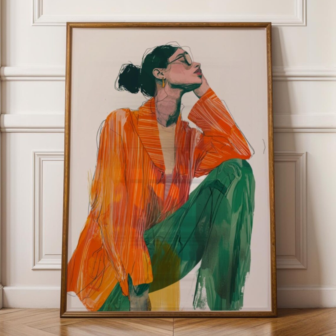 Woman With Glasses Orange Jacket Fashion Illustration Art Print