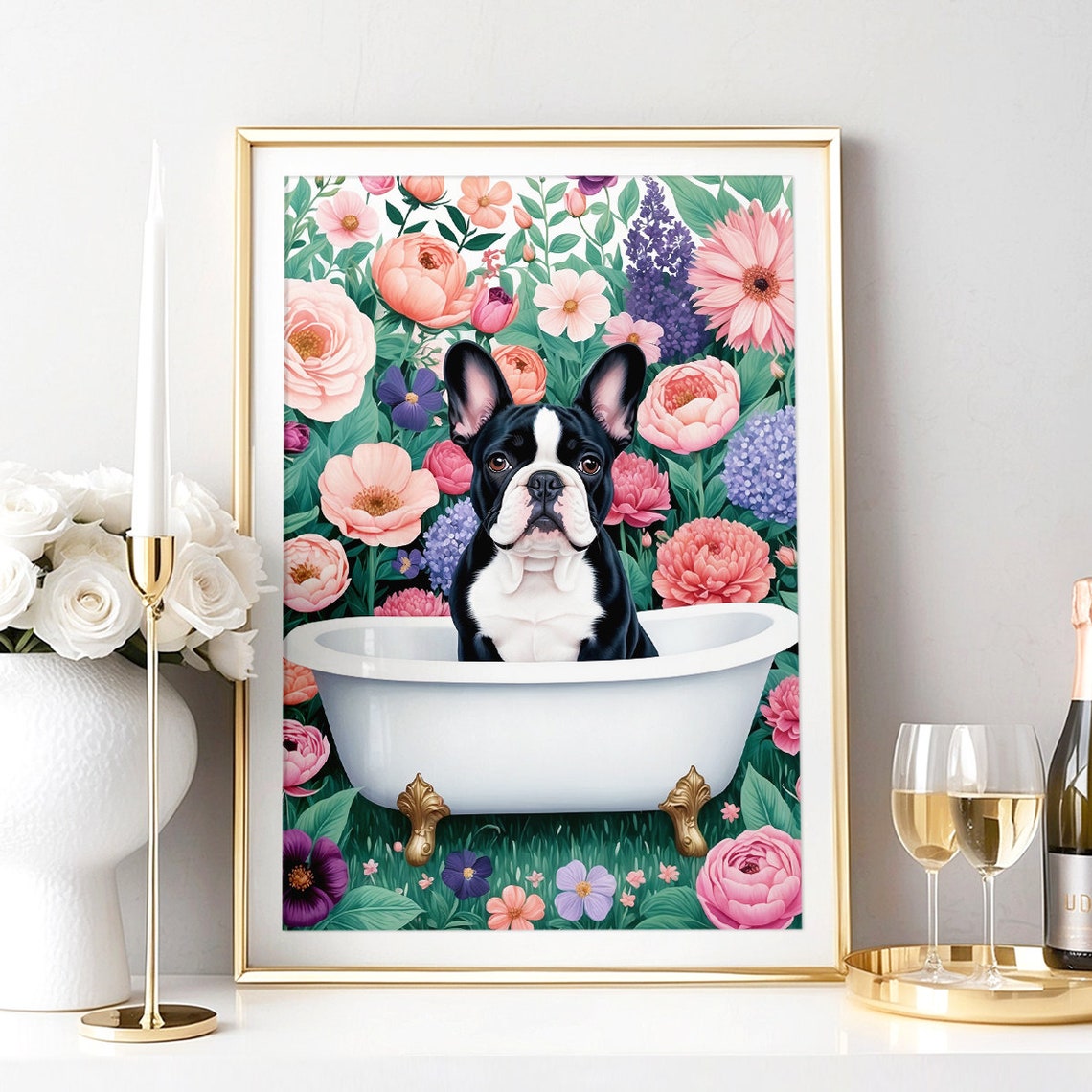 French Bulldog Wall Art French Bulldog Print French Bulldog Boho Wall Art Frenchie Poster Frenchie Gift Framed Gift Bathroom Print - Image 3