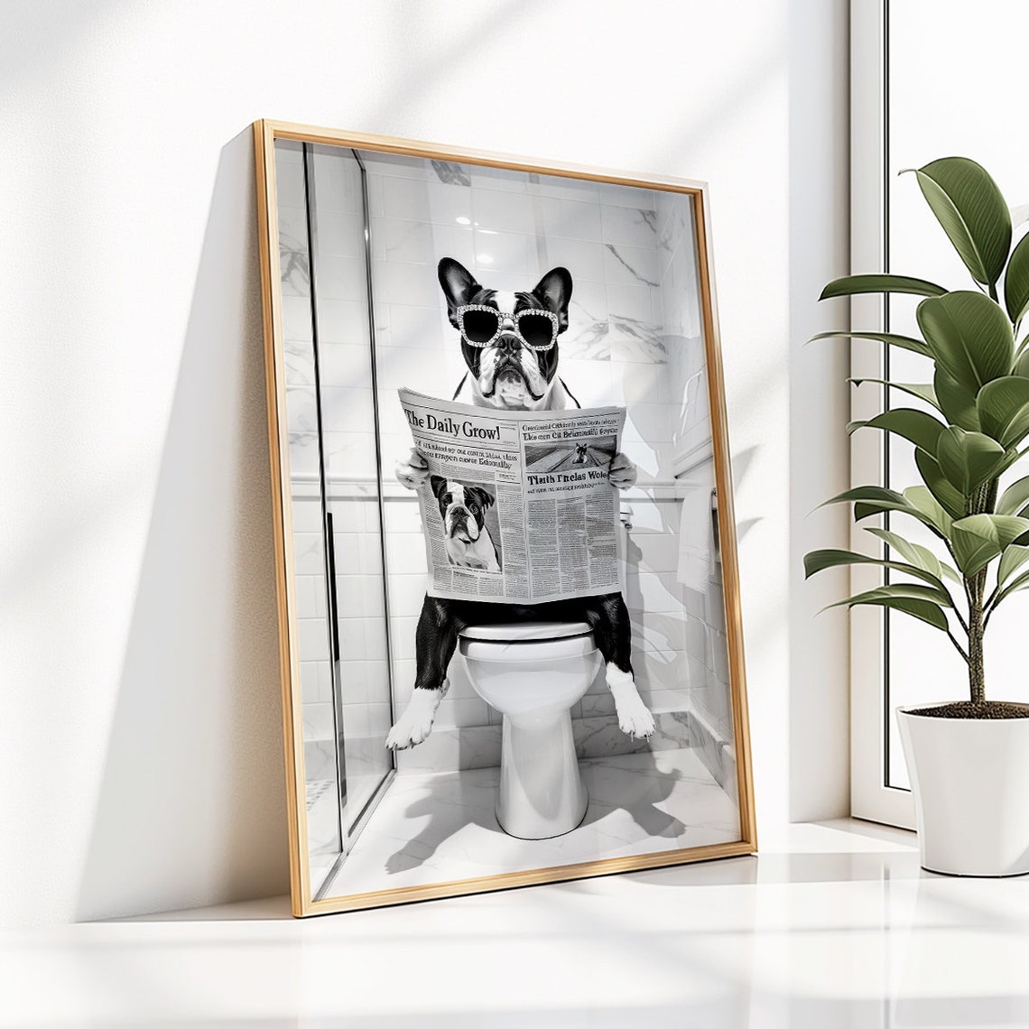 English Bulldog Wall Art English Bulldog Poster Funny Bathroom Decor English Bulldog Print Toilet Print Dog Gift - Image 4