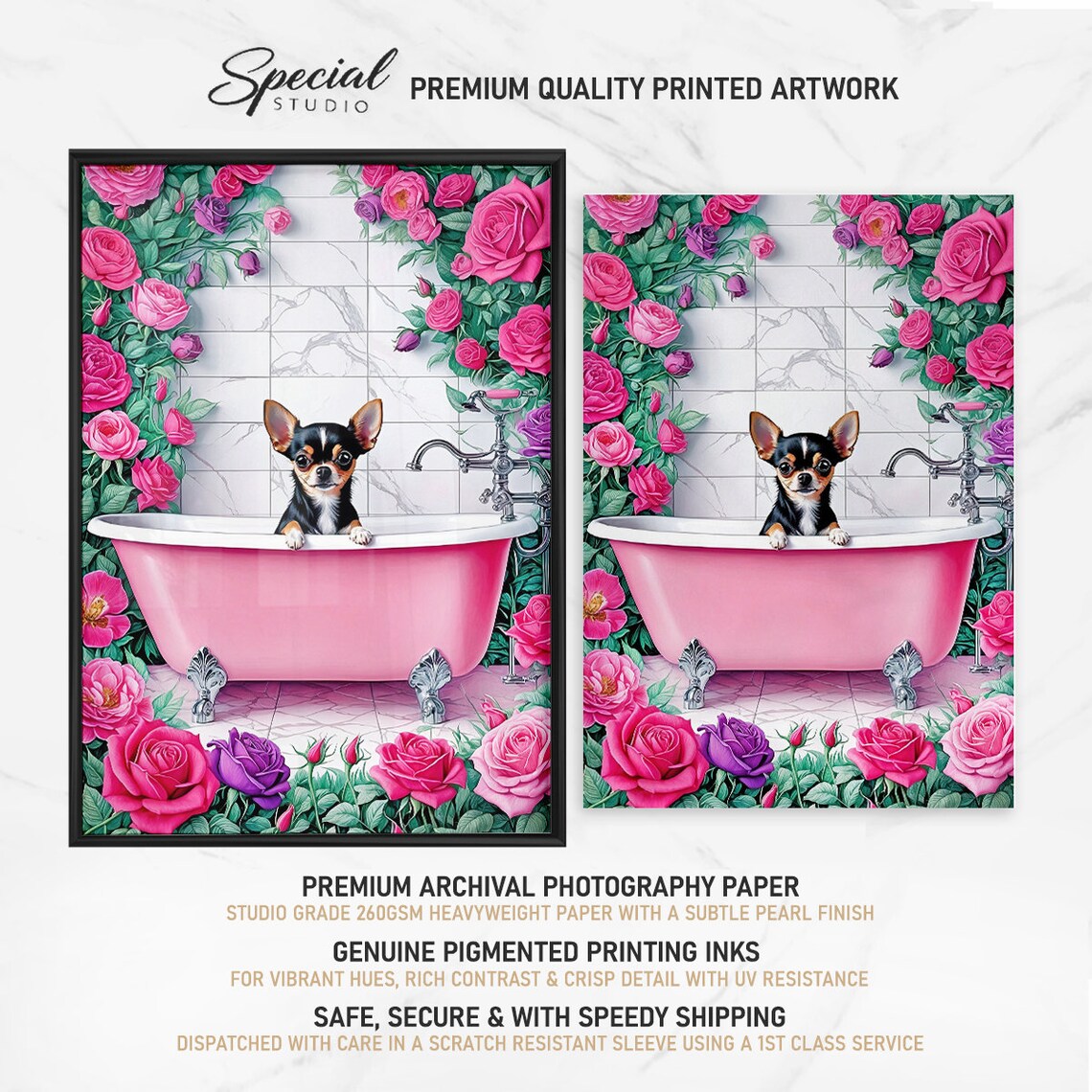 Chihuahua in Bathtub, Funny Bathroom Art Print - Image 3