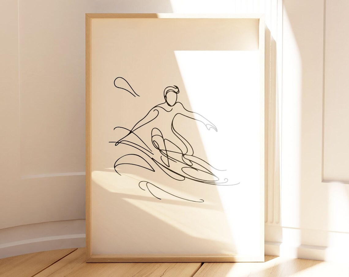 Surfer Catching a Wave Line Art Poster Minimalist Ocean Drawing - Image 2