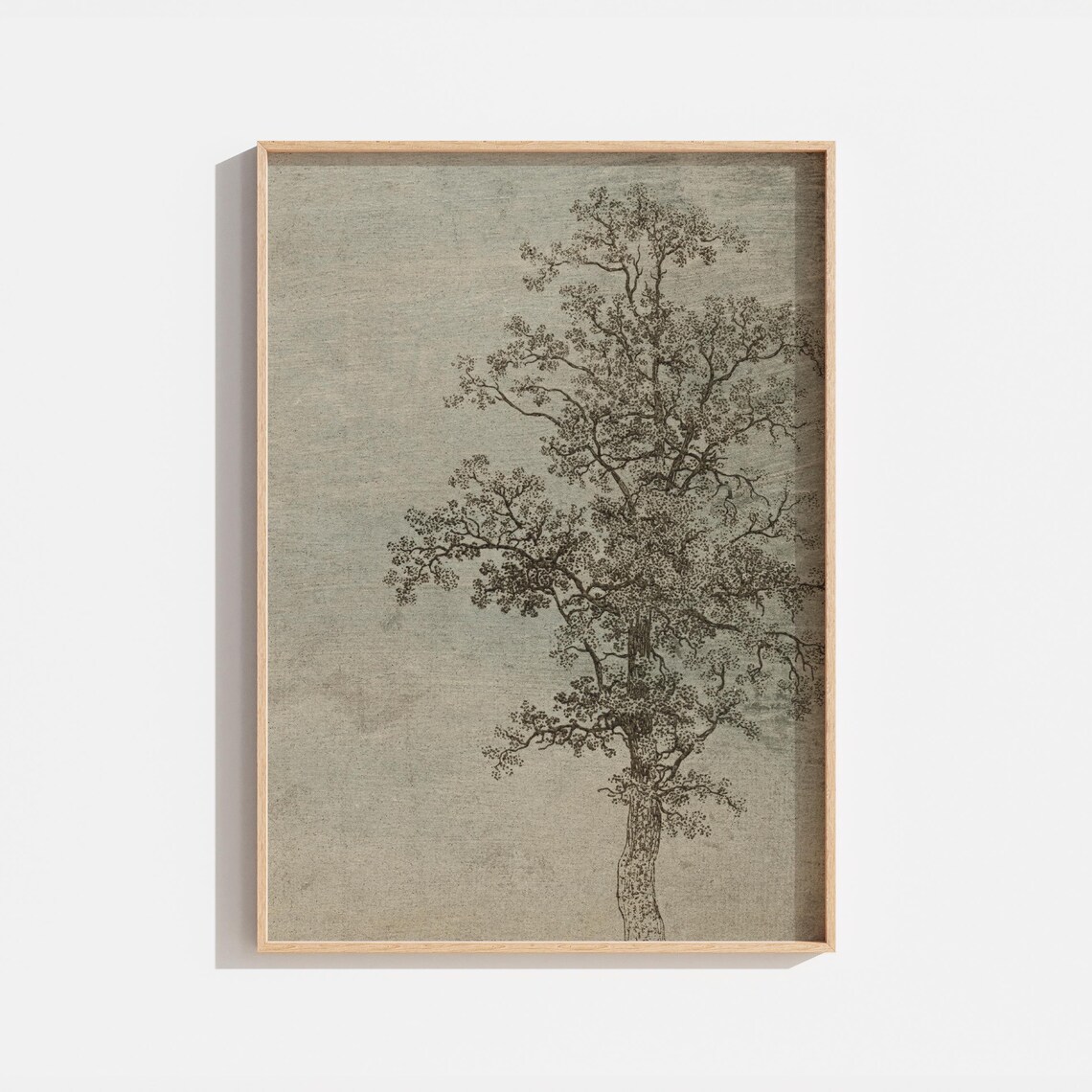 Vintage Sage Green Muted Tree Drawing Landscape Art