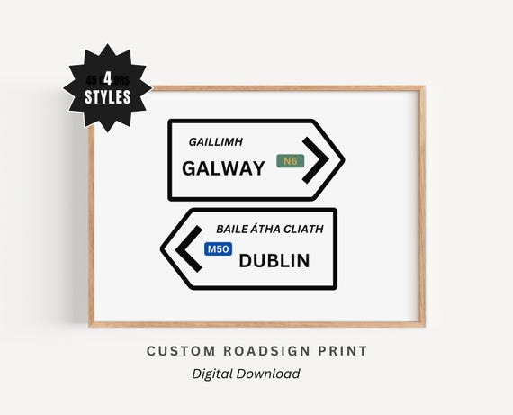 Irish Roadsign Poster, Personalized Ireland Print