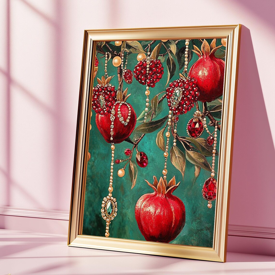 Jeweled Pomegranates Luxury Botanical Red Fruit Decor Poster