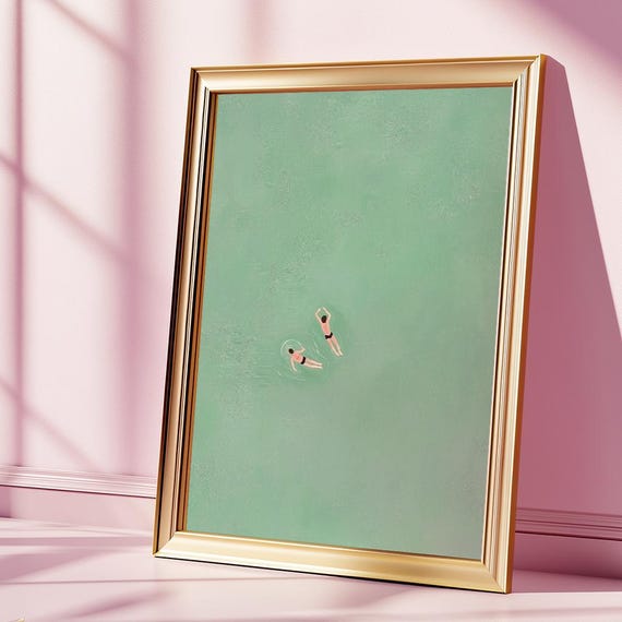 Two Men Swimming, Minimalist Summer Poster