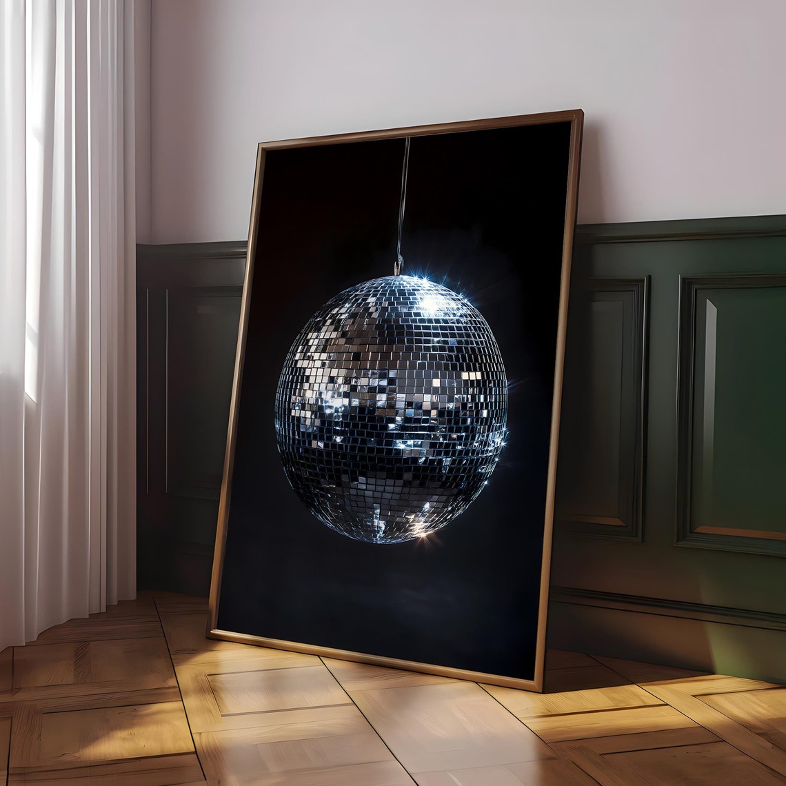 Silver Disco Ball on Black Background Dramatic Mirrorball Photo Poster