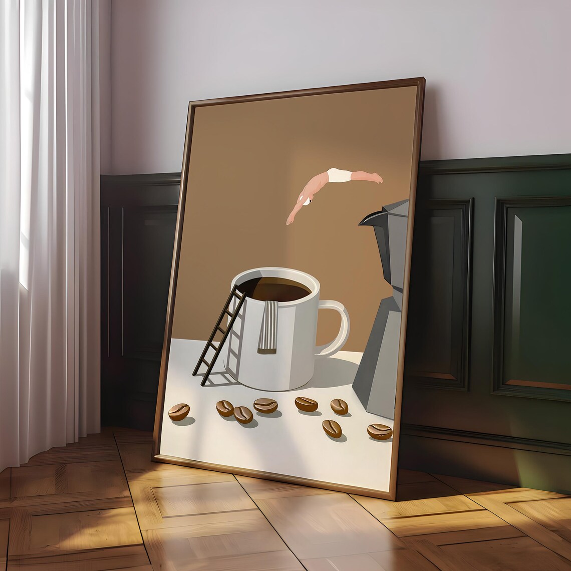 Coffee Diver Surreal Minimalist Kitchen Art Print
