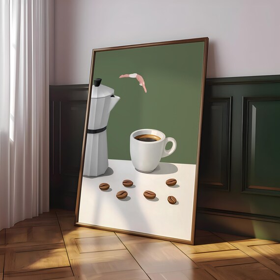 Diver Flipping Into Coffee Cup Moka Pot Surreal Espresso Poster