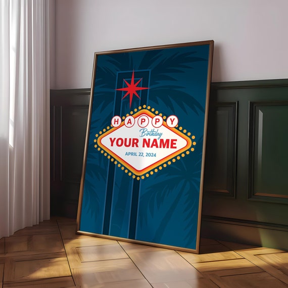 Custom Las Vegas Poster Personalized Sign Print Anniversary Gift Wedding Wall Art Birthday Optional Frame