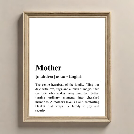 Mother Definition Word Art Poster Tender Dictionary Style Family Gift