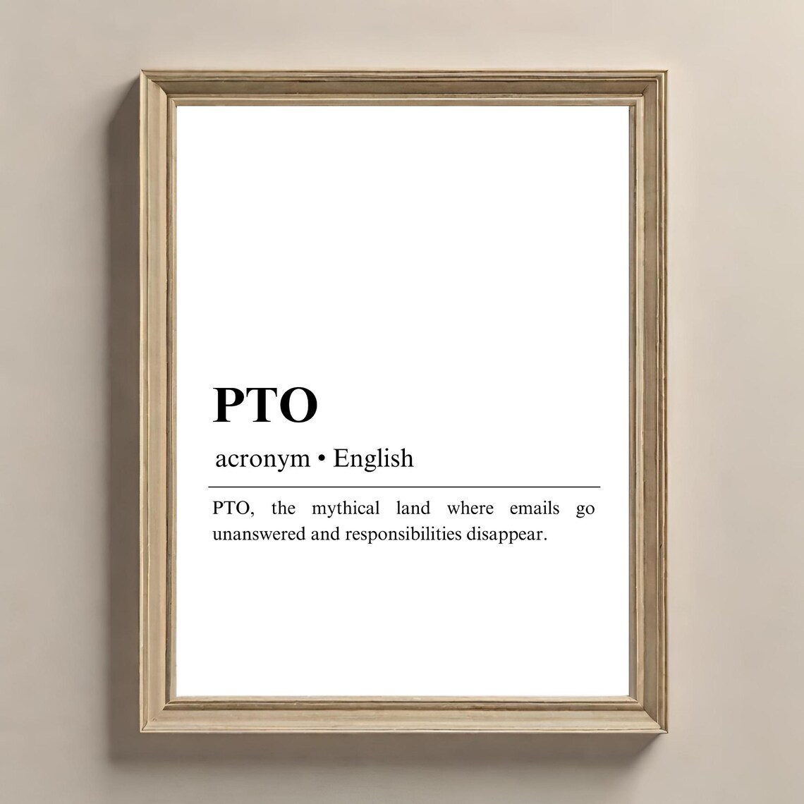 PTO Definition Poster, Office Gift For Colleague
