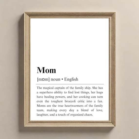 Mom Definition Word Art Poster Heartfelt Dictionary Style Mothers Day Gift