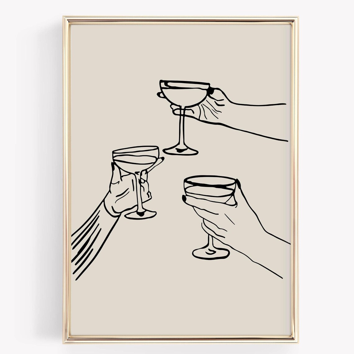 Toast Cheers Cocktail Coupe Glasses Minimal Line Art Bar Poster