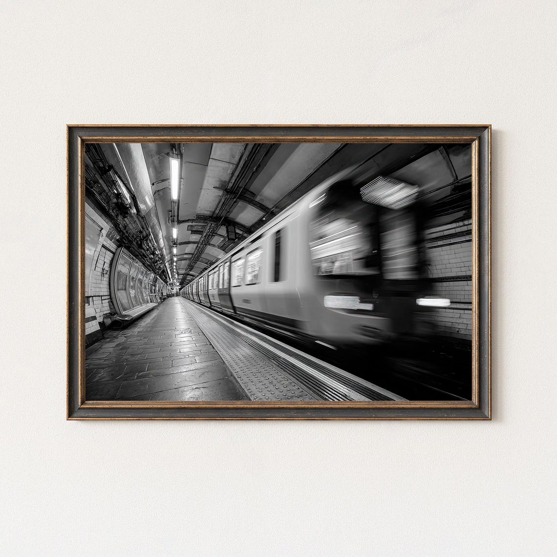 Underground Subway Train Motion Blur Tunnel Photography Poster