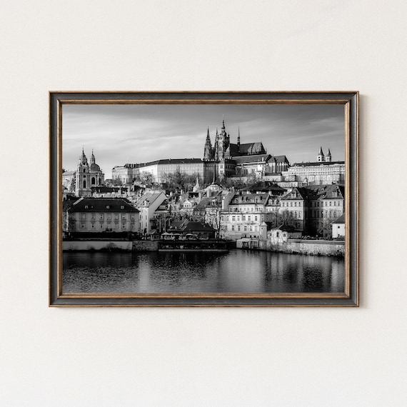 Prague Castle Black And White Cityscape Photography Print