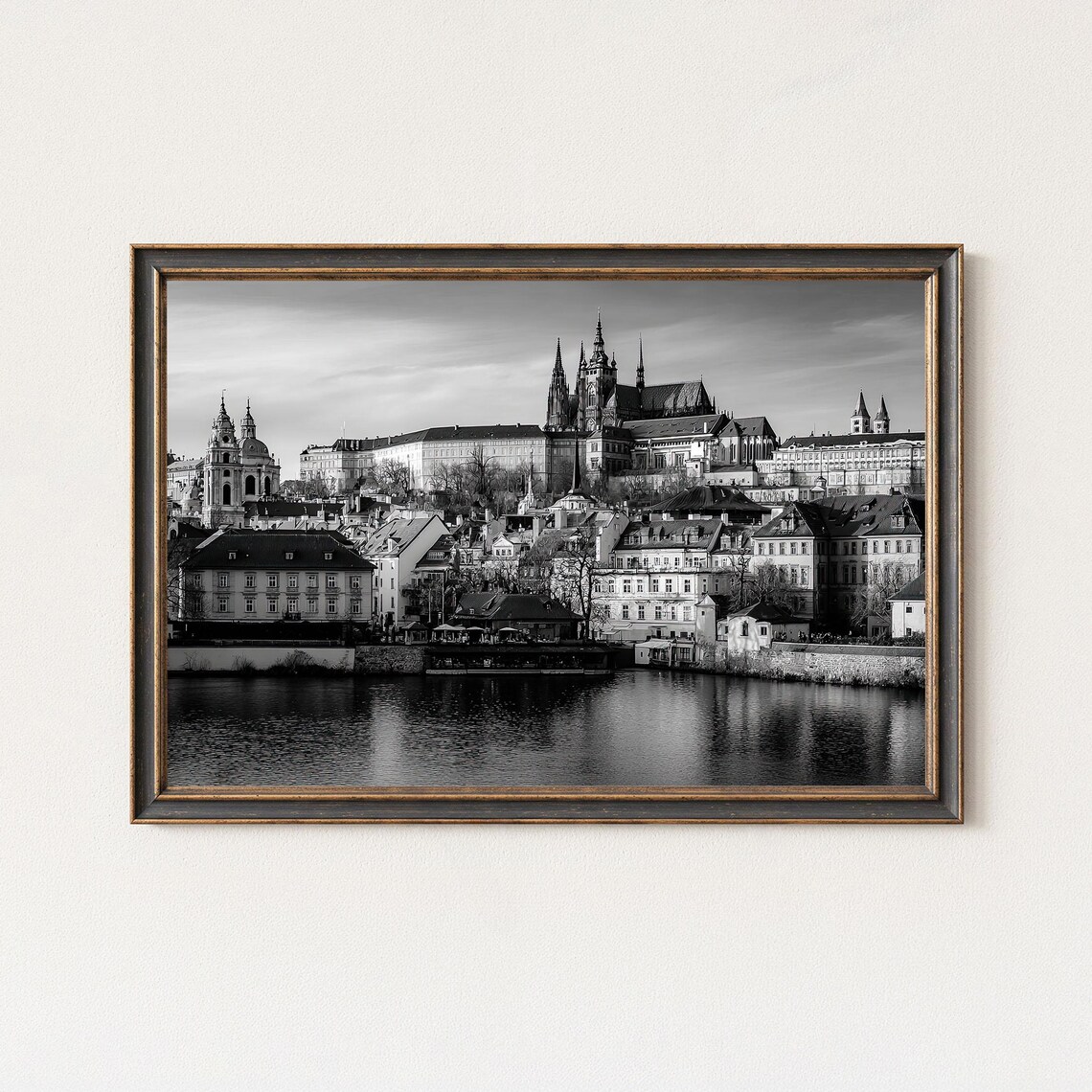 Prague Castle Black And White Cityscape Photography Print