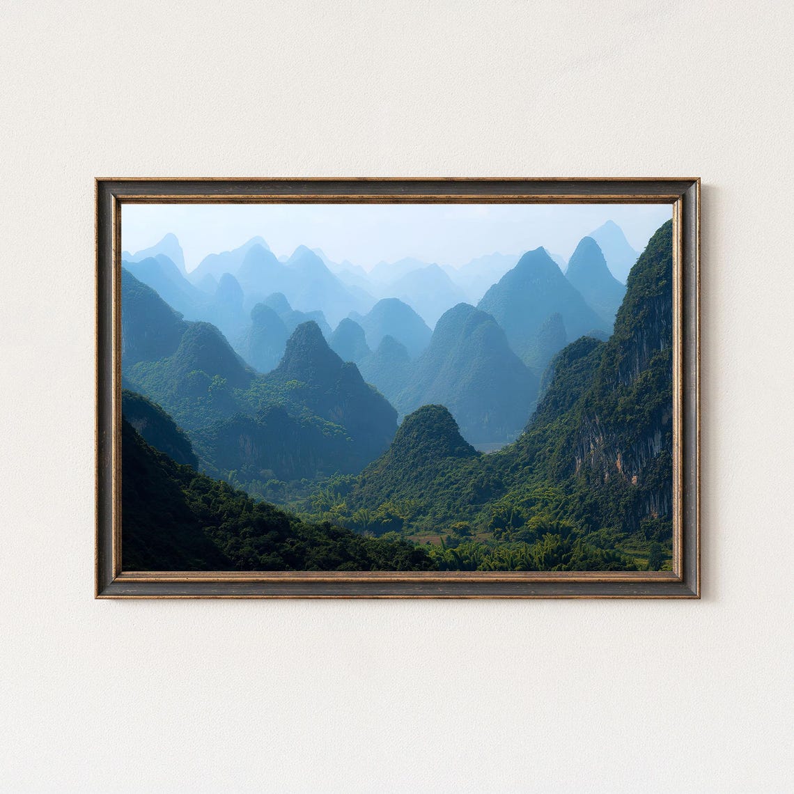 Misty Green Karst Mountains Lush Valley Landscape Photography Poster
