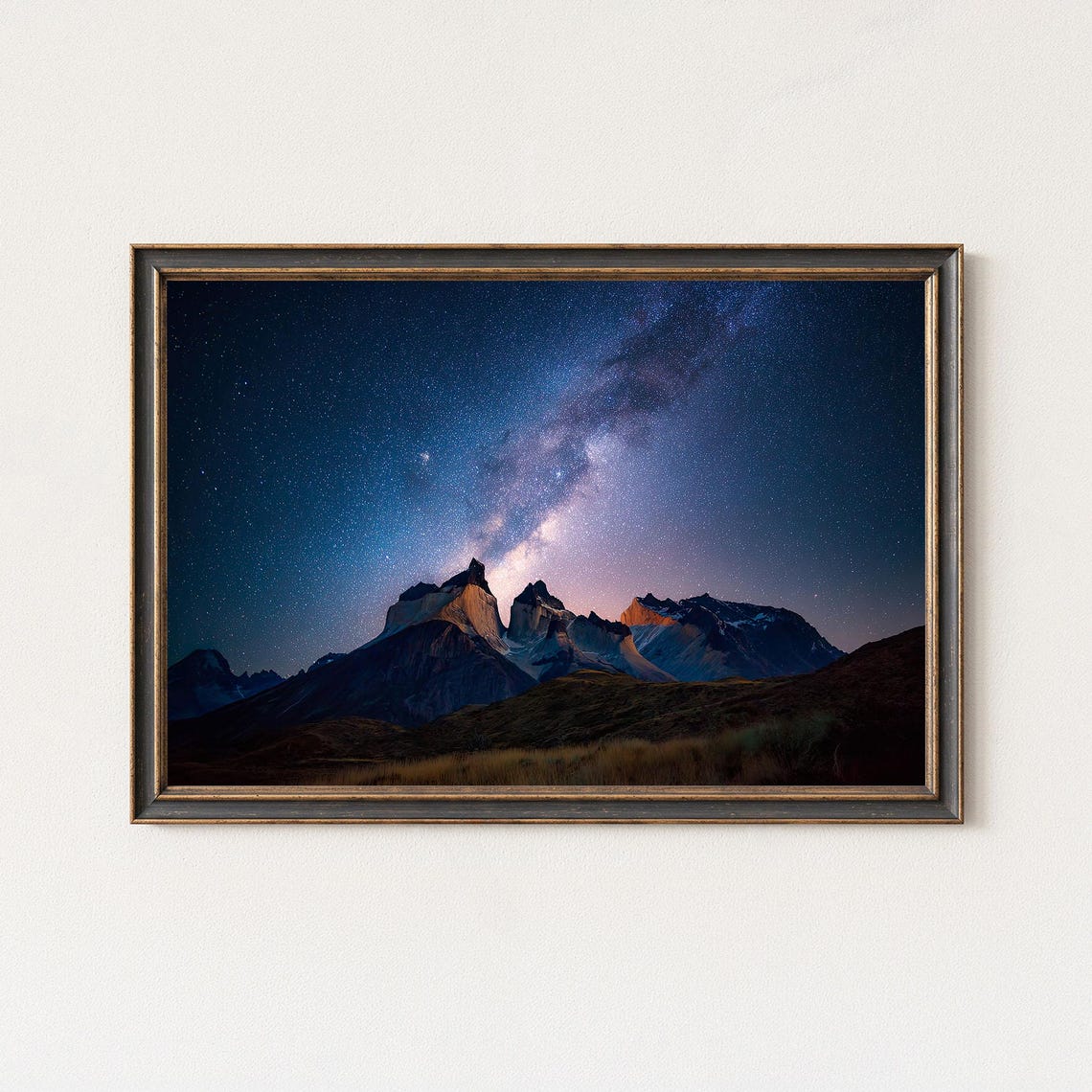 Milky Way Over Cuernos Del Paine Granite Peaks Under Night Sky Poster