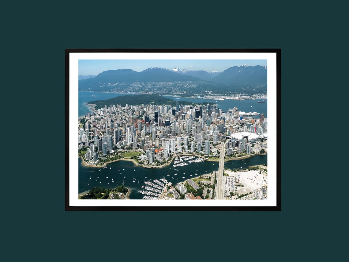 Vancouver Canada Aerial Skyline Mountains Harbor Daytime Poster