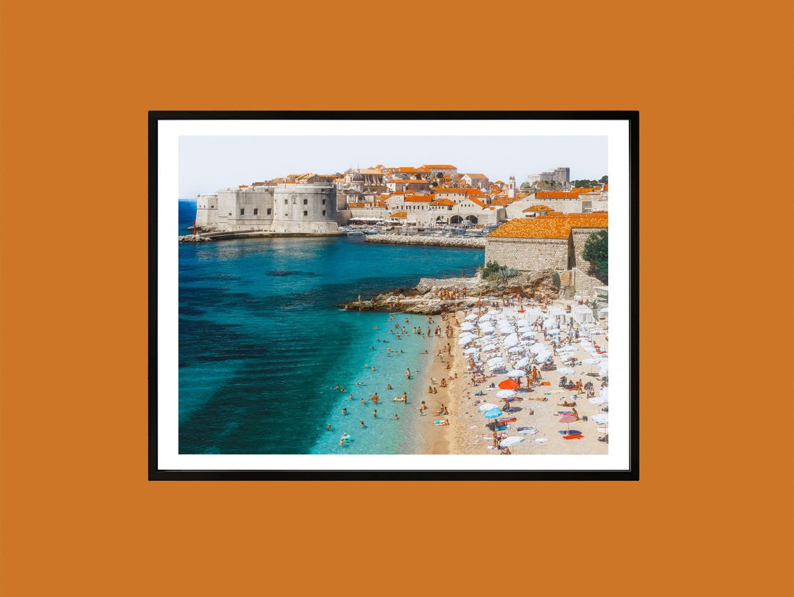 Dubrovnik Croatia Old Town Beach Turquoise Water Travel Poster