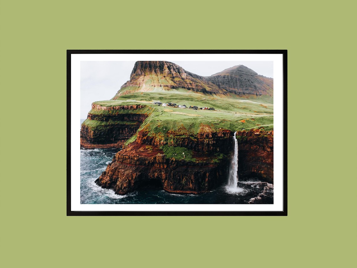 Mulafossur Waterfall Gasadalur Faroe Islands Nordic Coast Photo Poster