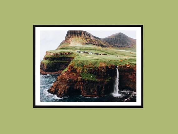 Mulafossur Waterfall Gasadalur Faroe Islands Nordic Coast Photo Poster