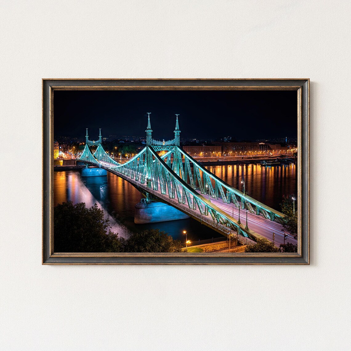 Budapest Liberty Bridge Night Cityscape, Travel Poster