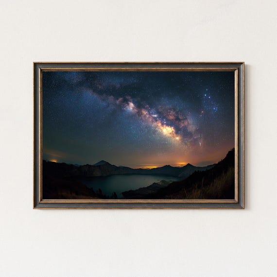 Volcanic Crater Lake Milky Way Print Night Sky Landscape