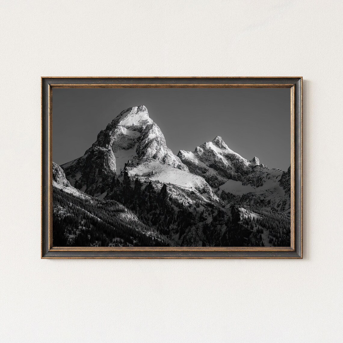 Grand Teton Snowy Peaks Black And White Mountain Photo Poster
