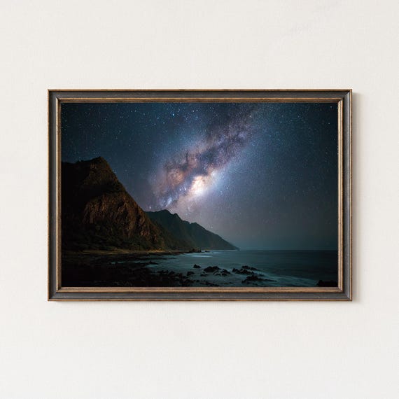 Milky Way Over Rugged Coastal Cliffs Night Sky Landscape Fine Art Print