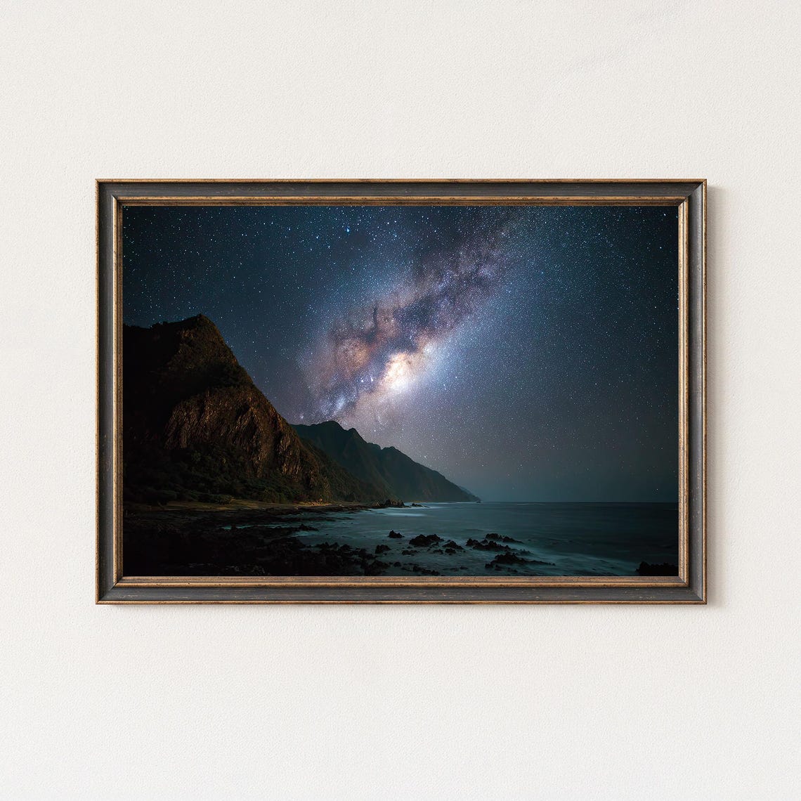 Milky Way Over Rugged Coastal Cliffs Night Sky Landscape Fine Art Print