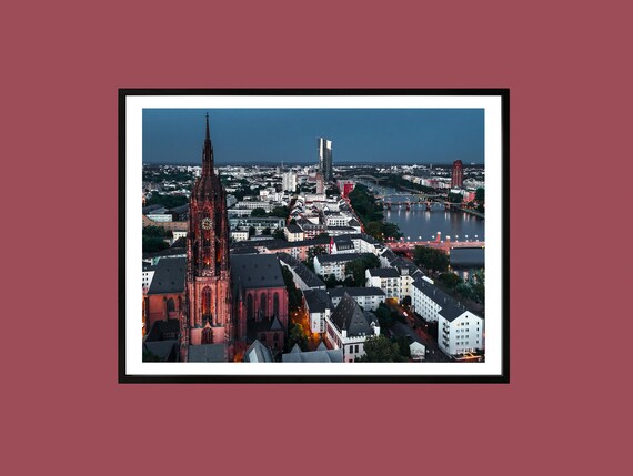 Frankfurt Germany Twilight Cityscape Cathedral River Main Poster
