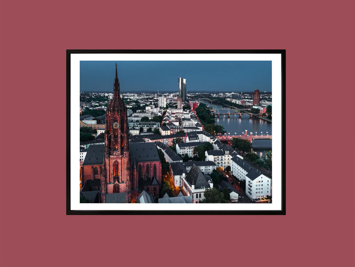 Frankfurt Germany Twilight Cityscape Cathedral River Main Poster