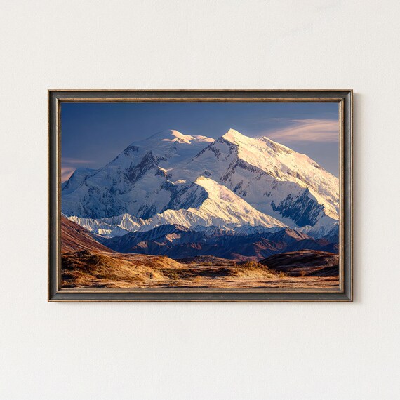 Denali Mountain Snowy Twin Peaks In Golden Light Scenic Poster