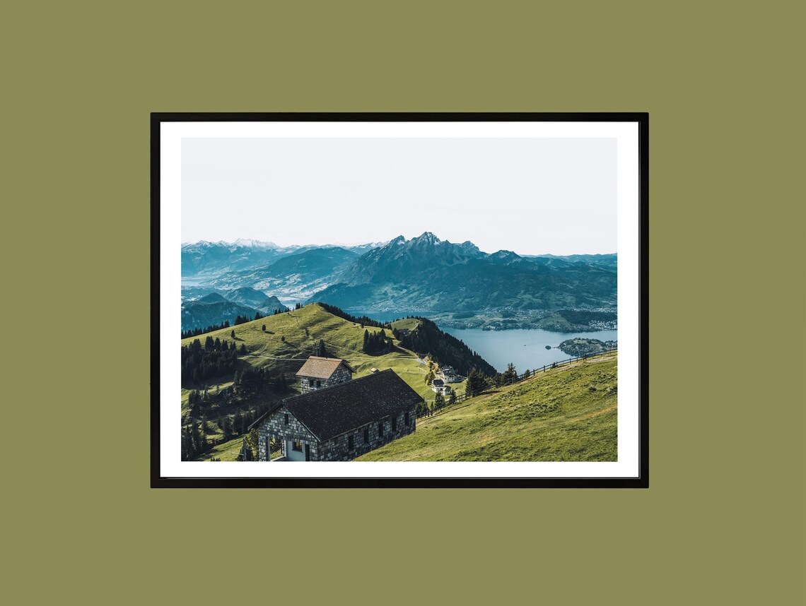 Lake Lucerne Switzerland Alpine Meadow Cabin Mountain Lake Wall Art