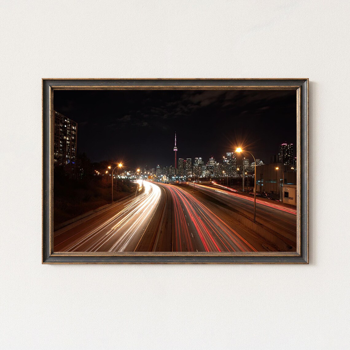 Toronto Skyline Print Cn Tower Night Light Trails Art