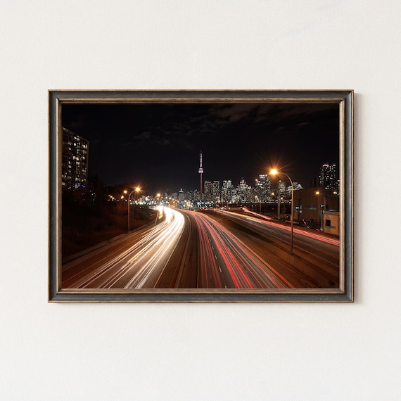 Toronto Skyline Print Cn Tower Night Light Trails Art