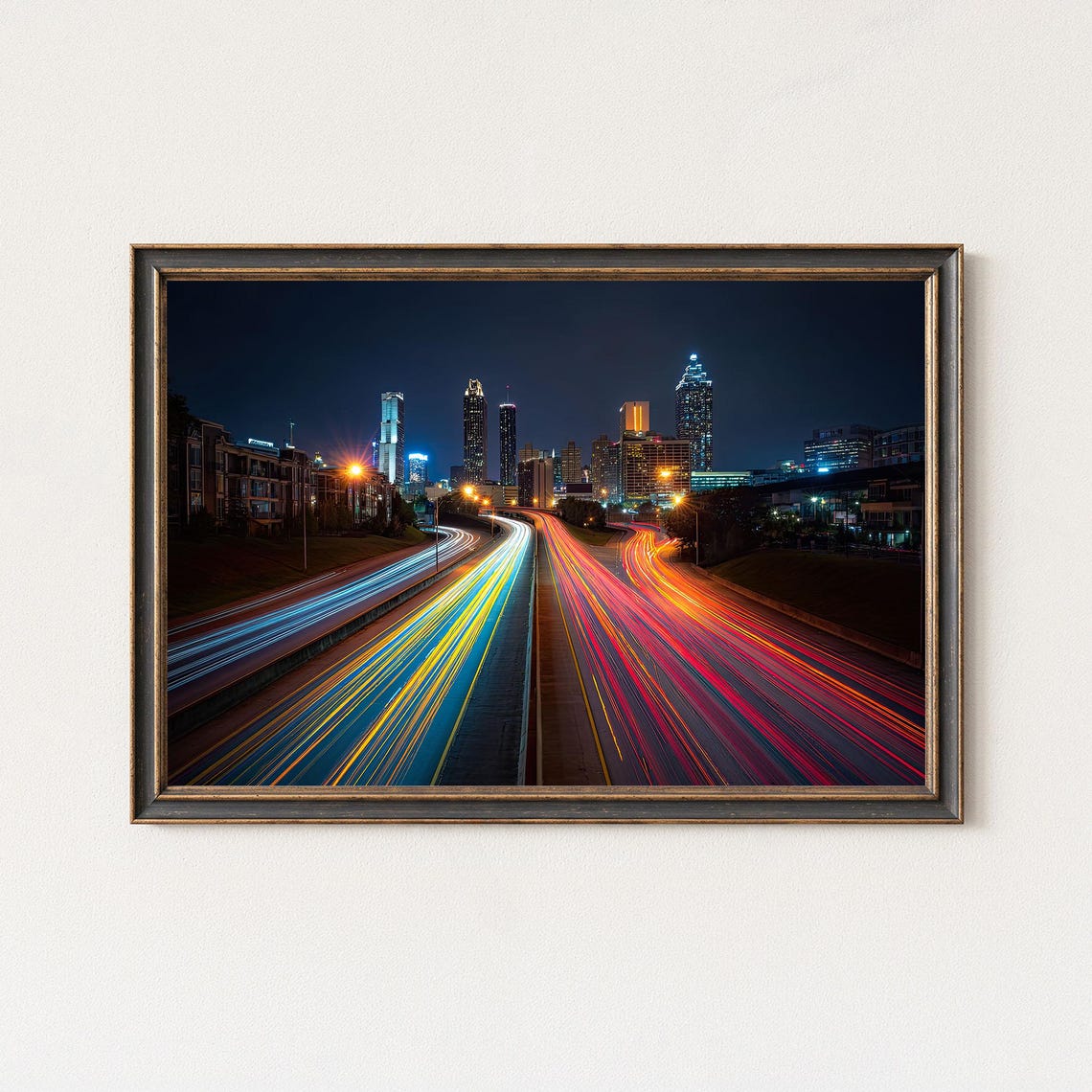Atlanta Night Skyline Highway Light Trails Modern City Print