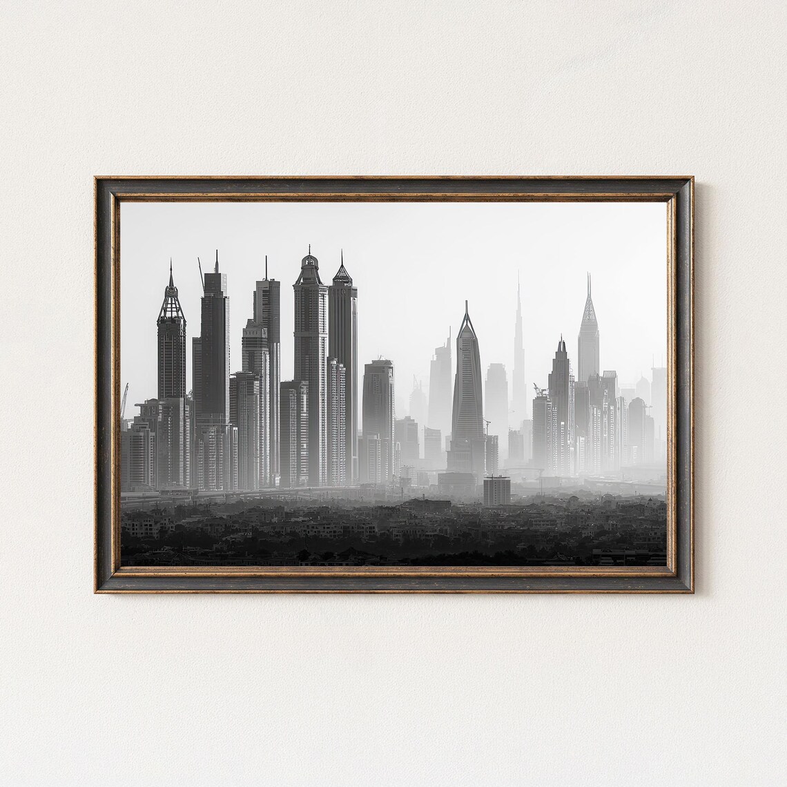 Black and White Modern Metropolis Skyline Photography Poster