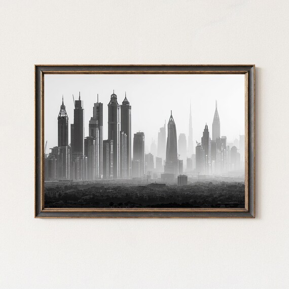 Dubai Skyline Black And White Minimalist Cityscape Photography